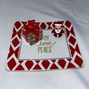 Two's Company STACY CLAIRE BOYD Christmas Trinket Tray JOY LOVE PEACE Mini Santa